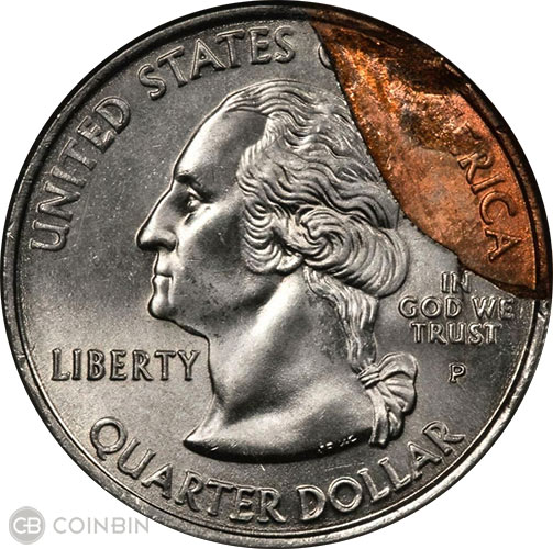 2014 quarter missing clad layer error showing copper-colored surface on the affected side